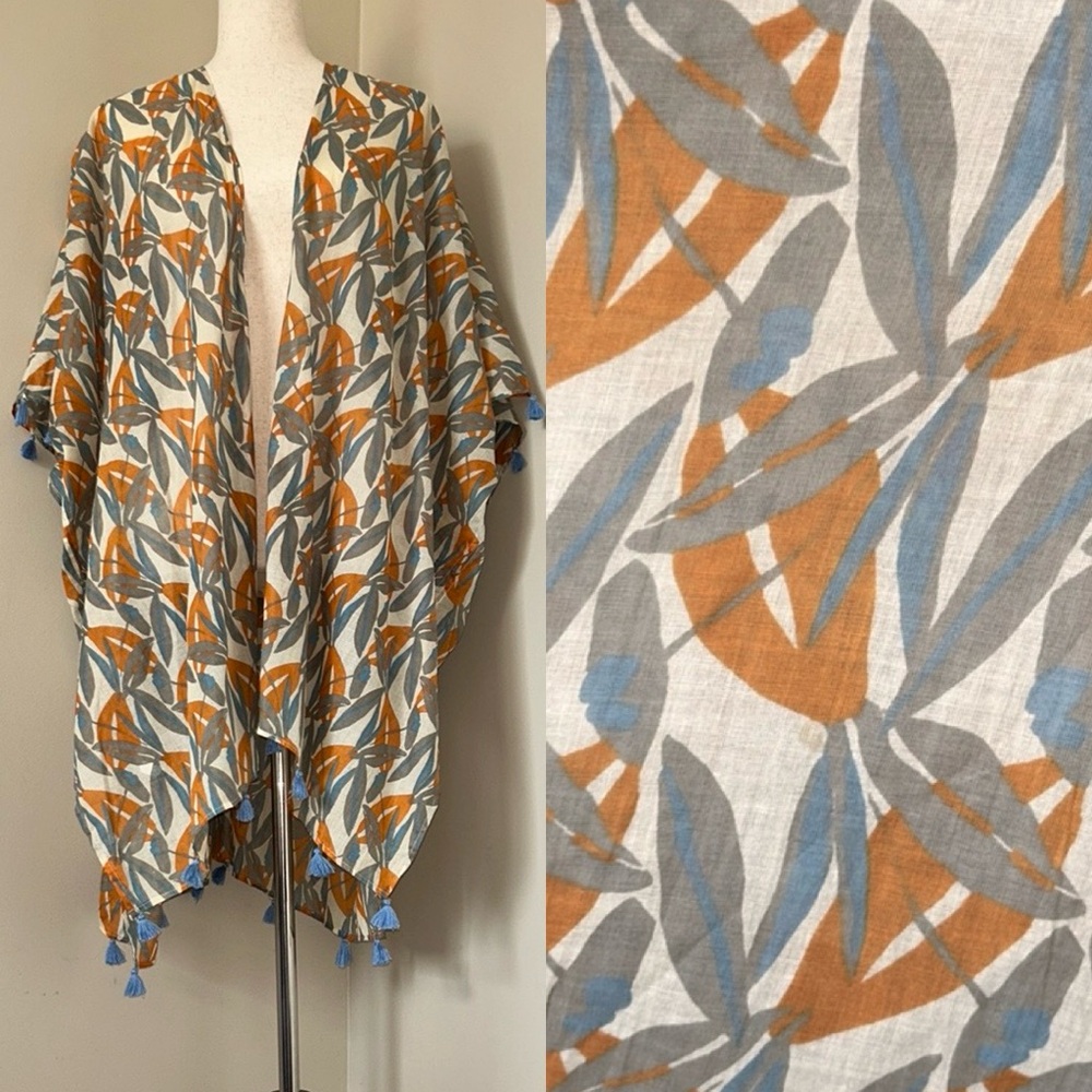 New bluTHREADS Kimono Rockflowerspaper Tropical Open Front Long Cover Up Wrap OS